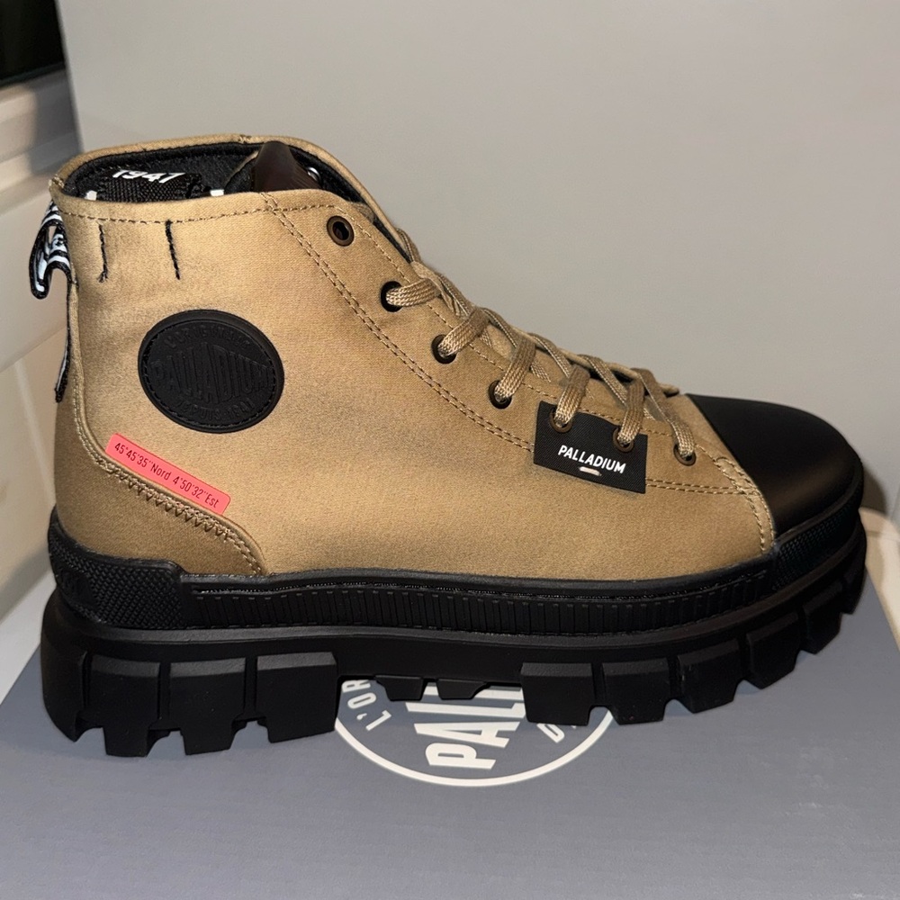 Palladium Tan and Black Combat Boots